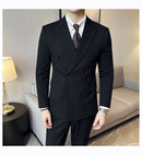 Terno Masculino Slim de Luxo Cinza e Preto M-7XL com Colete e Calça - Estilo Casual de Negócios e Abotoamento Duplo para Noivos