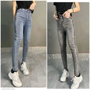 Coreano novo 2026 primavera outono perfuração quente jeans elásticos feminino solto de cintura alta haren denim calças femininas casuais jeans selvagens
