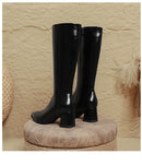2025 novo outono inverno quente senhora sapatos confortáveis salto grosso apontou toe cor sólida jackboot salto alto feminino joelho-botas altas