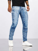 Jeans de retalhos angustiados de dois tons para homens jeans da moda para o verão calças finas de perna reta ajuste fino jeans de perna pequena angustiados