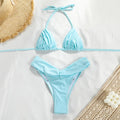 Conjunto de Biquíni Sexy com Detalhes Franzidos, Micro Biquínis Sólidos, Roupa de Banho Feminina, Moda Praia