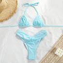 Conjunto de Biquíni Sexy com Detalhes Franzidos, Micro Biquínis Sólidos, Roupa de Banho Feminina, Moda Praia