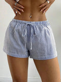 Mulheres listradas curtas para o verão cordão cintura elástica shorts roupas de praia streetwear