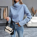Camisa de primavera nova listra manga comprida topo para mulher elegante senhora do escritório emendado   botões Pulôver Mulher Blusa 2025 Blusas