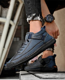Sapatos masculinos de couro feitos à mão, mocassins casuais de couro respirável, sapatos baixos da moda, sapatos com ferramentas, plus size
