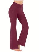 Calças femininas largas com bolsos, calças de ioga com pernas largas, cintura alta, fitness, casual, barriga, calças