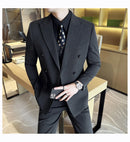 Terno Masculino Slim de Luxo Cinza e Preto M-7XL com Colete e Calça - Estilo Casual de Negócios e Abotoamento Duplo para Noivos