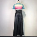 Calças Femininas Atacado: Calças de Couro PU Pretas de Cintura Alta com Perna Larga para Mulheres - Moda Casual Solta Estilo Streetwear
