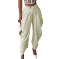 Calças Cargo Harem Femininas de Cintura Média com Design Franzido, Estilo Casual Urbano, Tendência 2026, Calças de Trabalho para Escritório