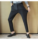 Calças de vestido dos homens novo fino respirável sólido casual alta elástica magro ajuste terno calças streetwear roupas masculinas