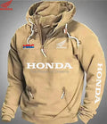 Moletom com capuz de motocicleta Honda masculino com estilo esportivo europeu com zíper e bolso solto suéter casual com capuz nos ombros