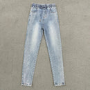Coreano novo 2026 primavera outono perfuração quente jeans elásticos feminino solto de cintura alta haren denim calças femininas casuais jeans selvagens
