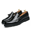 2026 Novo Sapato Masculino Slip-On Casual de Couro com Estampa de Crocodilo e Franjas Tamanho Grande 46