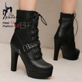 Plataforma botas curtas mulher outono e inverno 12cm salto alto cinto fivela tornozelo botas 2025 sola grossa sapatos de motocicleta tamanho 35-46