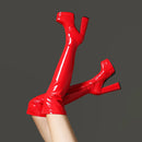 Botas acima do joelho de couro envernizado elástico para mulheres sexy t mostrar sapatos plataforma grossa botas mulher 15cm gótico coxa botas altas