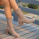 Moda feminina botas de tornozelo outono cor sólida sapatos estiramento malha meias botas femininas chunky deslizamento em sapatos de tamanho grande para mulher