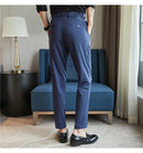 Calças de vestido dos homens novo fino respirável sólido casual alta elástica magro ajuste terno calças streetwear roupas masculinas