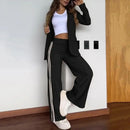 2 pçs conjunto feminino formal casaco calças conjunto outono inverno mangas compridas jaqueta solta listrado perna larga casual terno outfit