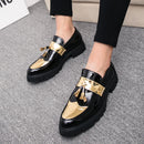Moda dourada masculina casual deslizamento-on borla patente mocassins fundo grosso elevador sapatos masculinos sapatos de festa sapatos de negócios brogue
