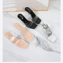 Tamanho 35-45 chinelos de pvc transparente senhoras 9cm salto alto fino mules verão ao ar livre sexy sapatos femininos moda sandálias de dedo do pé quadrado