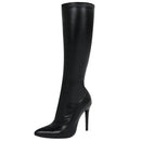 Botas de meia-panturrilha preta de camurça falsa de alta qualidade para mulheres, saltos finos, dedo apontado, zip, bombas de festa, sexy, moda primavera, tamanhos 35-43