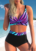 Conjunto de biquíni retrô estampado feminino, elástico alto, estampa preto e branco, regata, maiô de praia sexy feminino, novo, verão, S-5XL