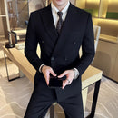 Terno Masculino Slim de Luxo Cinza e Preto M-7XL com Colete e Calça - Estilo Casual de Negócios e Abotoamento Duplo para Noivos