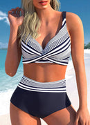 Conjunto de biquíni retrô estampado feminino, elástico alto, estampa preto e branco, regata, maiô de praia sexy feminino, novo, verão, S-5XL