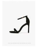 Moda tornozelo cinta ao ar livre sandálias para mulher 6cm 8cm 10cm verão salto alto preto banda estreita stiletto elegante senhoras sapatos