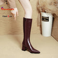 2025 novo outono inverno quente senhora sapatos confortáveis salto grosso apontou toe cor sólida jackboot salto alto feminino joelho-botas altas