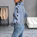 Camisa de primavera nova listra manga comprida topo para mulher elegante senhora do escritório emendado   botões Pulôver Mulher Blusa 2025 Blusas