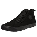 Tênis de lona de cano alto masculino deslizamento-on rendas casuais all-preto sapatos de skate básicos para estudantes sola plana sapatos esportivos confortáveis