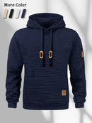 New Autumn Men's Hoodie Waffle Pattern Long Sleeve Sweatshirt Solid Color Casual Warm Pullover Outdoor Sportswear Men's Clothing