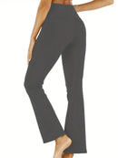 Calças femininas largas com bolsos, calças de ioga com pernas largas, cintura alta, fitness, casual, barriga, calças