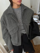 Tossy outono cinza zíper outwear jaquetas feminino sólido solto retalhos cintura alta recortado casaco superior streetwear feminino y2k jaquetas