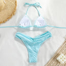 Conjunto de Biquíni Sexy com Detalhes Franzidos, Micro Biquínis Sólidos, Roupa de Banho Feminina, Moda Praia