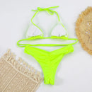 Conjunto de Biquíni Sexy com Detalhes Franzidos, Micro Biquínis Sólidos, Roupa de Banho Feminina, Moda Praia