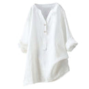 Blusas Unissex de Algodão e Linho para Mulheres e Homens, Camisas de Botão com Decote em V, Manga Longa, Blusas Soltas para Primavera e Verão XTYFZ-020