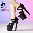 20cm super salto alto boate rainha glitter sapatos de dança cruz oco fivela plataforma verão palco mostrar sandálias lantejoulas feminino