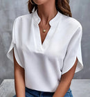 Women Elegant Solid V Neck Blouse Casual Short Sleeve Loose Shirt Summer Solid Tops Harajuku Office Ladt Chiffon Blouse 2026 New