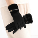 Women's Winter Gloves with Fleece Lining, Warm, Windproof, Cold-Resistant, Plush Decoration, Touchscreen Compatible, Suitable for Driving and Cycling, 1 Pair