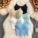 1pc feminino sexy cor sólida camisola tubo de seda gelo sem costura esportes regata sem fio roupa interior sutiã acolchoado bralette colete