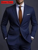 Novo Terno Masculino de Luxo Elegante 2026 - Conjunto de 2 Peças, Estilo Coreano Casual Slim Fit para Noivos e Eventos Sociais