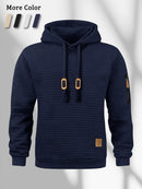 New Autumn Men's Hoodie Waffle Pattern Long Sleeve Sweatshirt Solid Color Casual Warm Pullover Outdoor Sportswear Men's Clothing