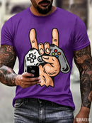 Camiseta Masculina Estilosa com Estampa de Controle de Videogame para Amantes de Jogos, Casual Diária de Manga Curta, Tendência Streetwear