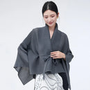 Mulheres primavera outerwear cardigan xale 2026 novo solto queimado lapela tie-up estilo assimétrico feminino outerwear topo