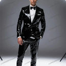Terno Masculino de Couro PU Preto para Ocasiões Formais, Noivo, Padrinhos, Casamento, Festa, Formatura, Negócios, Smoking Masculino, Conjunto de 2 Peças: Blazer e Calça