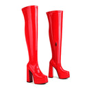 Botas acima do joelho de couro envernizado elástico para mulheres sexy t mostrar sapatos plataforma grossa botas mulher 15cm gótico coxa botas altas