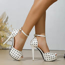 Novas Sandálias Femininas Vintage de Salto Alto Grosso de 12,5 CM com Tira no Tornozelo, Salto Fino, Peep-toe, Vazadas, para Banquete