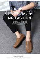 Sapatos Casuais Masculinos de Verão 2026, Marca de Luxo, Couro Genuíno, Mocassins Masculinos Vazados Respiráveis, Sapatos de Dirigir Slip-on